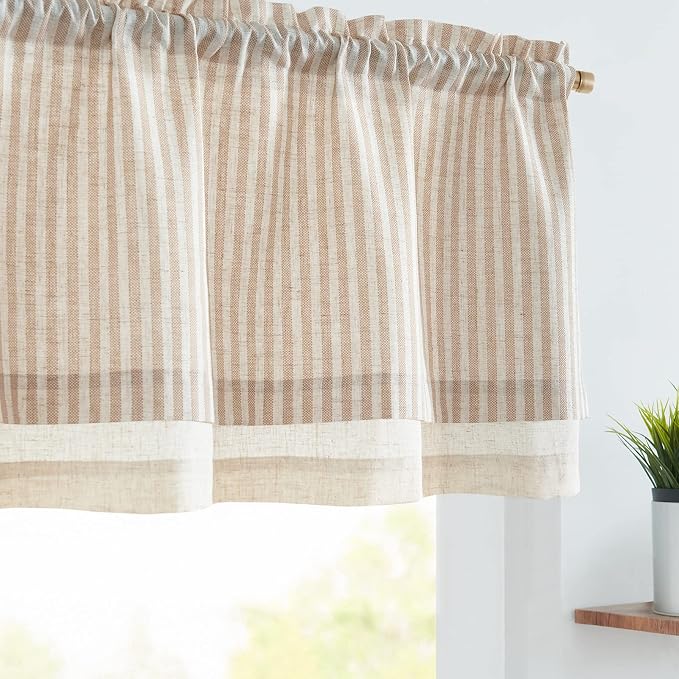 jinchan Linen Valance Curtain Striped Small Window Curtain Double Layer Light by JINCHAN