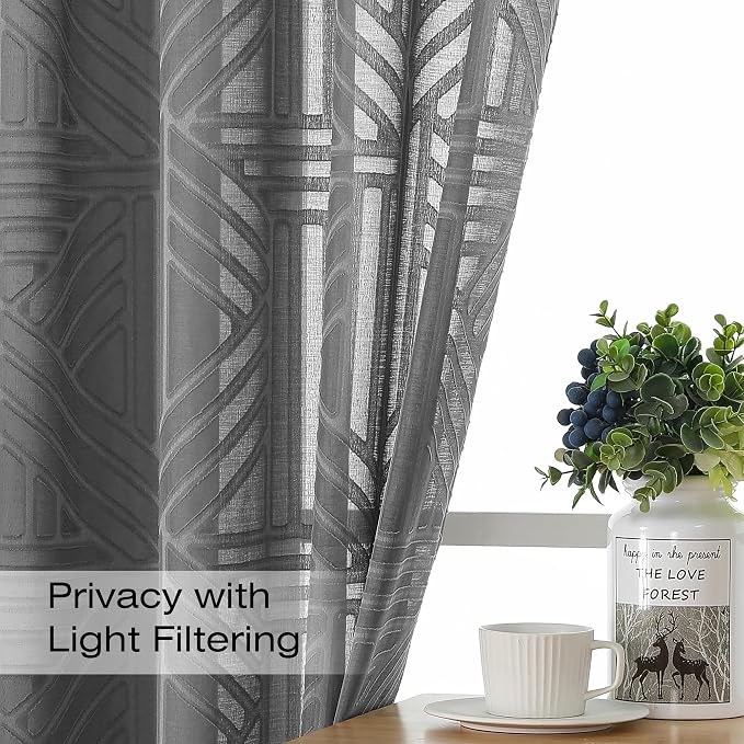 Simplebrand Grey Semi Sheer Curtains 96 Inches Long 2 Panels, Light Filtering - Image 2