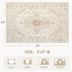 Area Rugs 5x7 Vintage Rug: Washable Living Room Rug Retro Medallion Distressed - Image 2