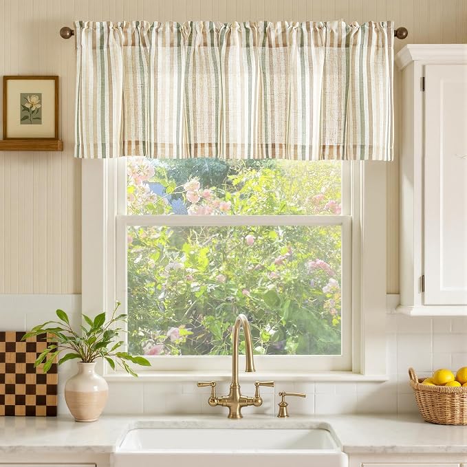 jinchan Valance Curtain Linen Textured Striped Window Curtain - Image 2