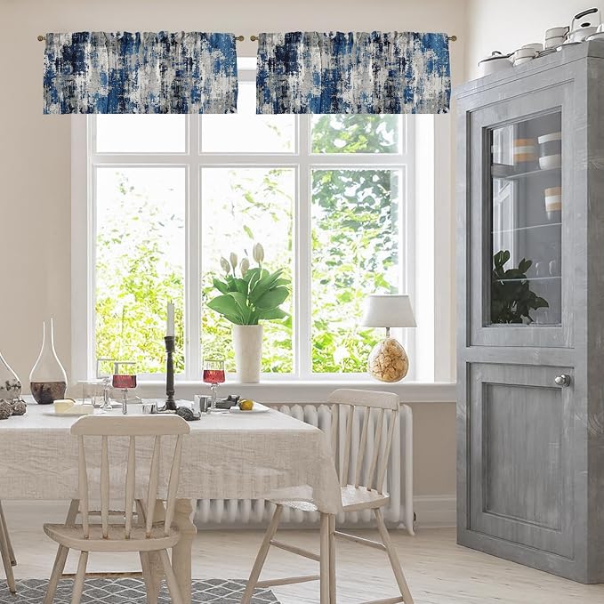 Emvency 4 Pack Valances Window Treatments, Abstract Modern Blue Grey Rustic - Image 2