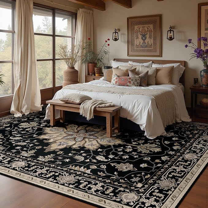 Area Rugs 5'x8' Washable Non-Slip, Floral Vintage Distress Print Pattern - Image 7