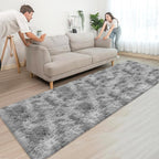 Super Soft Fluffy Living Room Area Rug 3x10 ft Tie-Dyed Light Grey Shaggy Furry - Image 2