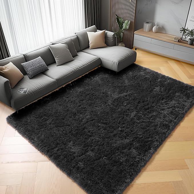 ONASAR Black Area Rugs for Living Room Bedroom, 5x8 Fluffy Shaggy Rug, Soft by ONASAR