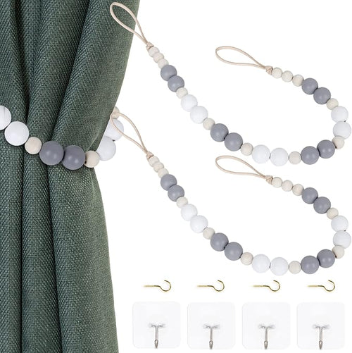 2 Pieces Wood Bead Curtain Tieback Boho Curtain Tiebacks Curtain Holdbacks by OCIOLI