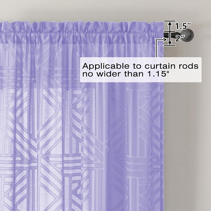 Simplebrand Lavender Semi Sheer Curtains 45 Inch Length 2 Panels, Geometric - Image 4