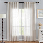 MYSKY HOME Linen Curtains for Living Room, Natural Semi Sheer Curtains & Drapes - Image 2