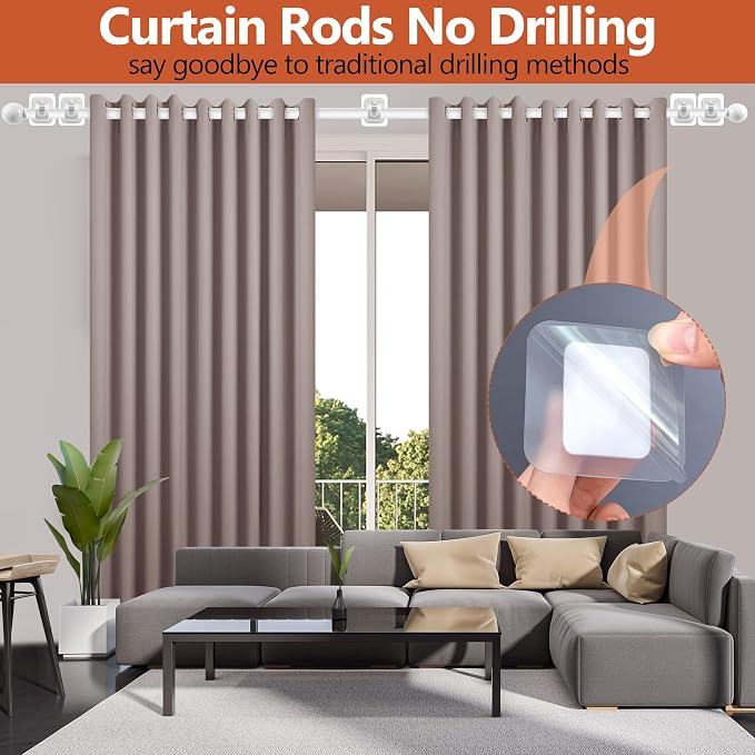 Curtain Rods No Drilling for Windows 48 to 84-96 Inch, 5/8 Inch Diameter Drapey - Image 2