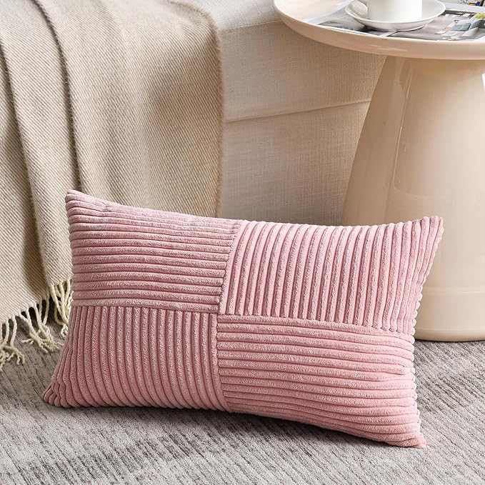 Fancy Homi 2 Packs Blush Pink Long Lumbar Decorative Throw Pillow Covers 16x24 - Image 2
