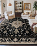 Area Rugs 10'x14' Washable Non-Slip, Floral Vintage Distress Print Pattern by RELEANY