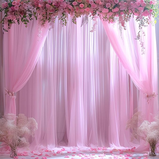 Pink Tulle Backdrop Curtain for Parties Girls Baby Shower 10ft X 8ft Light Pink - Image 2