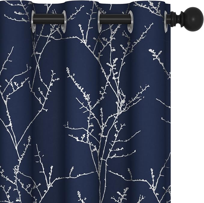 Deconovo Blackout Curtains, Thermal Insulated Soundproof Drapes, Branch Silver by Deconovo