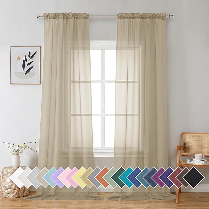 Aiyufeng Taupe Sheer Curtains 90 Inches Long 2 Panels Set, Semi Transparent by Aiyufeng
