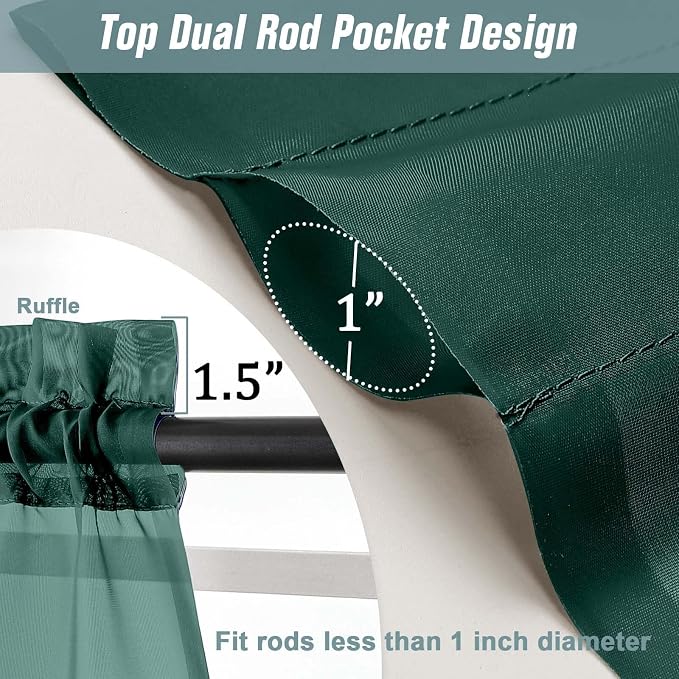 Green Sheer Curtains 63 Inch Length 2 Panels, Soft Voile Sheer Curtains - Image 3