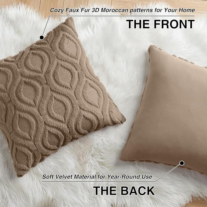 decorUhome Throw Pillow Covers 16x16 Inch Set of 2, Soft Plush Faux Wool Light - Image 8