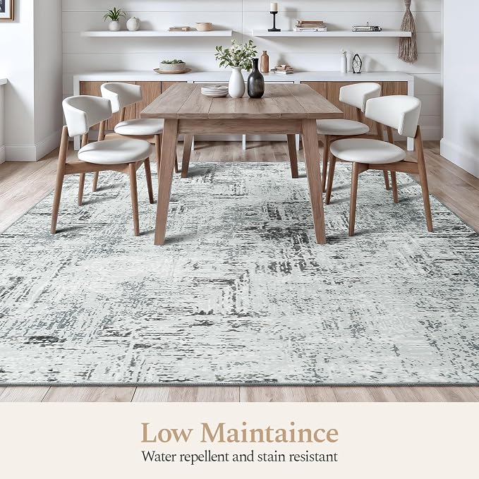 Rugflix 9x12 Washable Area Rugs, Neutral Boho Carpet Living Room Rug Non Slip - Image 3