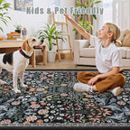 Area Rugs 9x12 Living Room: Floral Washable Rug Vintage Large Soft Boho - Image 7