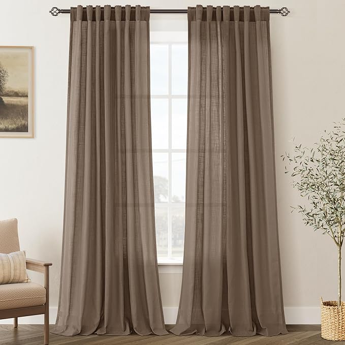 Chocolate Brown Linen Curtain 96 inch Length 2 Panels Set Back Tab Light by Jolilight