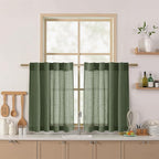 Nanspring Olive Green Linen Curtains 30 Inch Length Short Kitchen, Semi Sheer by Nanspring