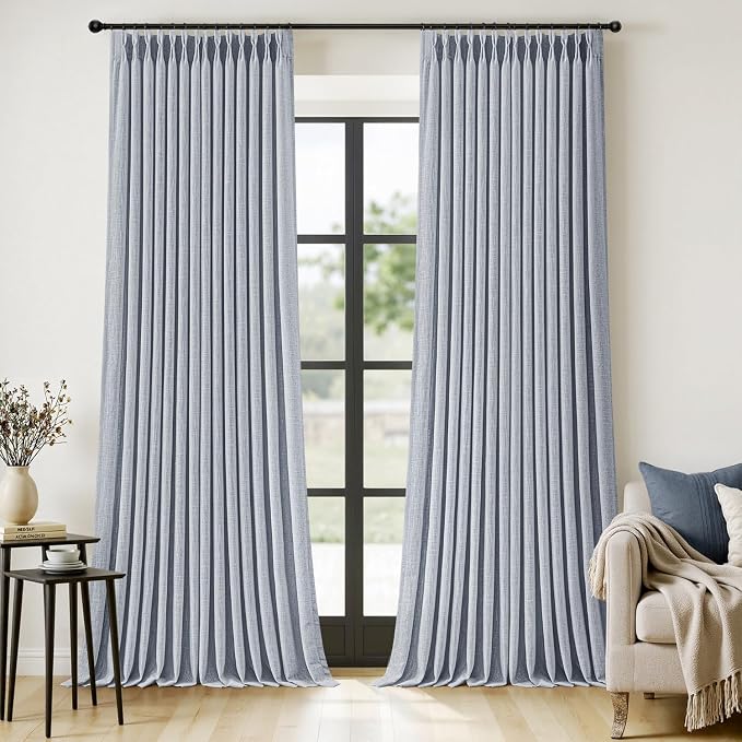 MIULEE Pinch Pleated Thick Linen Curtains 108 Inches Length 2 Panels by MIULEE