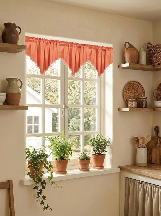 Molaxhome Swag Curtain 51 inch Length Rod Pocket Scalloped Curtain Valance - Image 4