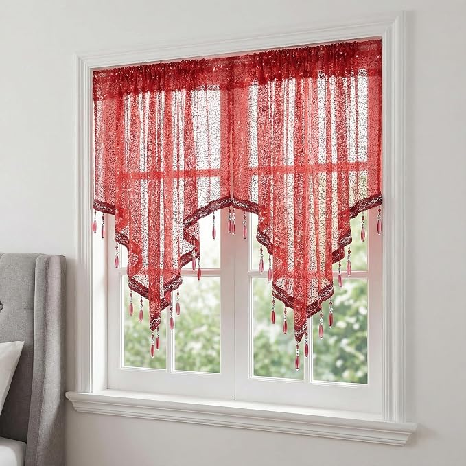 Molaxhome Swag Curtain 51 inch Length Rod Pocket Scalloped Curtain Valance - Image 7