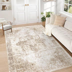 Area Rug 5x7 Washable Rug, Vintage Boho Medallion Rugs Non-Slip Soft Low Pile by VECARF