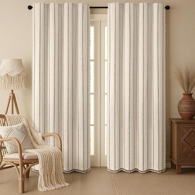 Beige Boho Blackout Curtains 2 Panels 84 Inch - Image 2