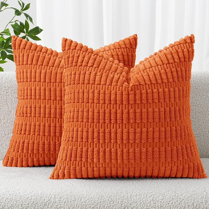 MIULEE Pack of 2 Orange Corduroy Decorative Pillow Covers 16x16 Inch Soft Boho by MIULEE