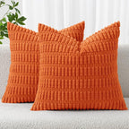MIULEE Pack of 2 Orange Corduroy Decorative Pillow Covers 16x16 Inch Soft Boho by MIULEE