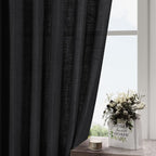 Nanspring Black Curtains 95 Inches Long 2 Panel Set Back Tab Sheer Black Linen - Image 8