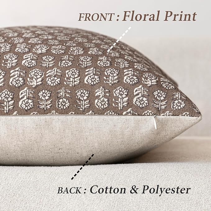Foindtower Set of 2 Decorative Vintage Floral Print Throw Pillow Covers Neutral - Image 2