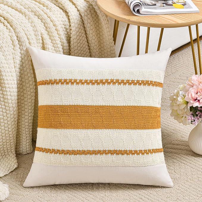 Fancy Homi Set of 1 Mustard Yellow Fall Decorative Throw Pillow Cover 20x20 Inch by Fancy+Homi