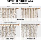 Lazzzy Farmhouse Linen Curtains Black Floral Curtains 96 Inch Length Back Tab - Image 5