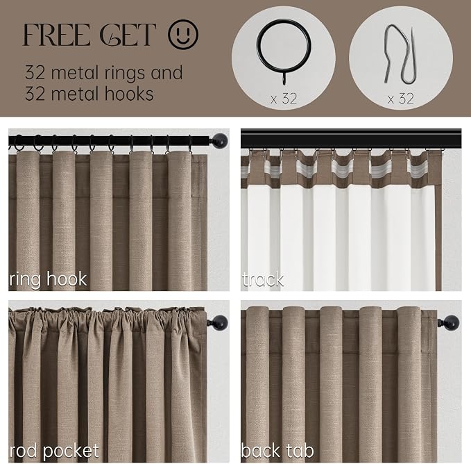 96 inch long linen blackout curtains 2 Panels 100% Black out Linen texture - Image 6