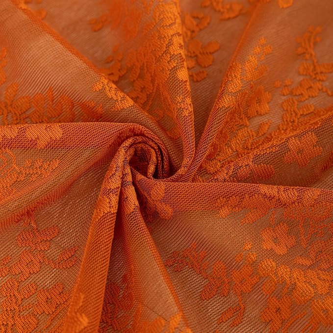 YJ YANJUN Vintage Lace Curtains 63 Inch Length Burnt Orange Sheer Curtains - Image 5