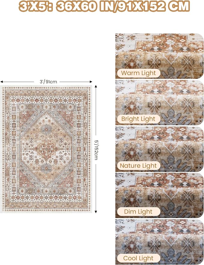 3x5 Washable Area Rug for Entryway, Kitchen Rugs Non Slip for Dining Room - Image 2