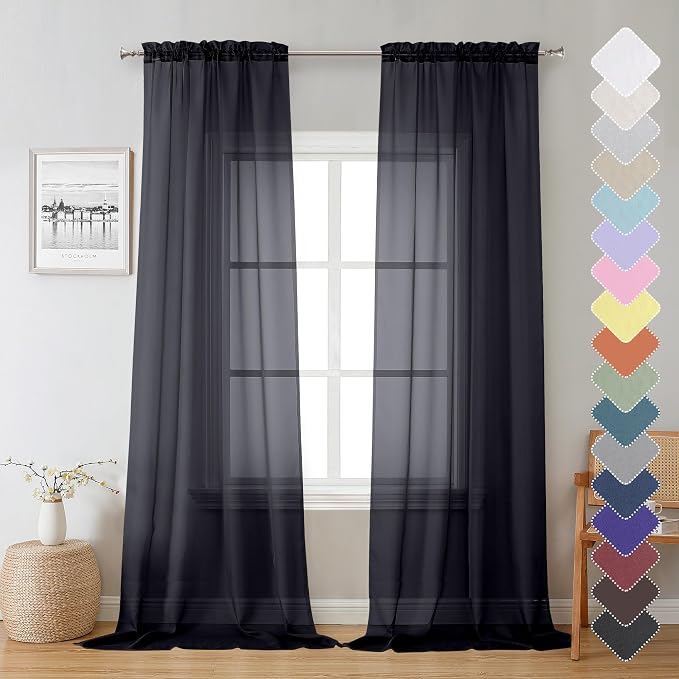 Lecloud Sheer Curtain Panels Set 96" Inches Long, Solid Voile Light Filtering by Lecloud