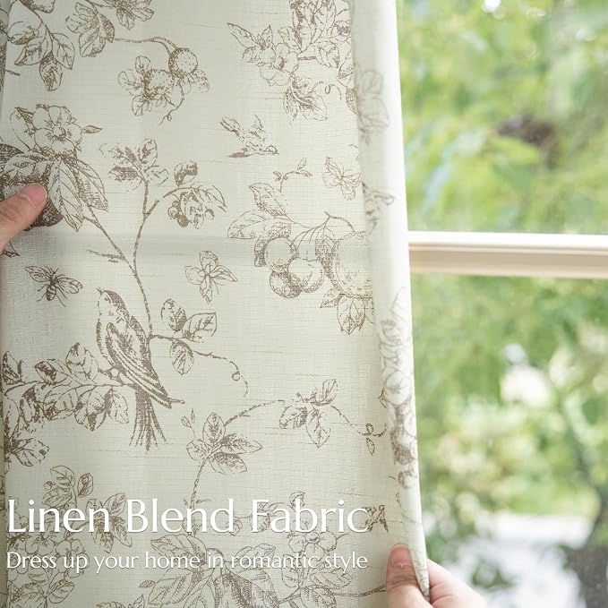 jinchan Linen Floral Curtains for Living Room 96 Inch Length Taupe Printed - Image 6