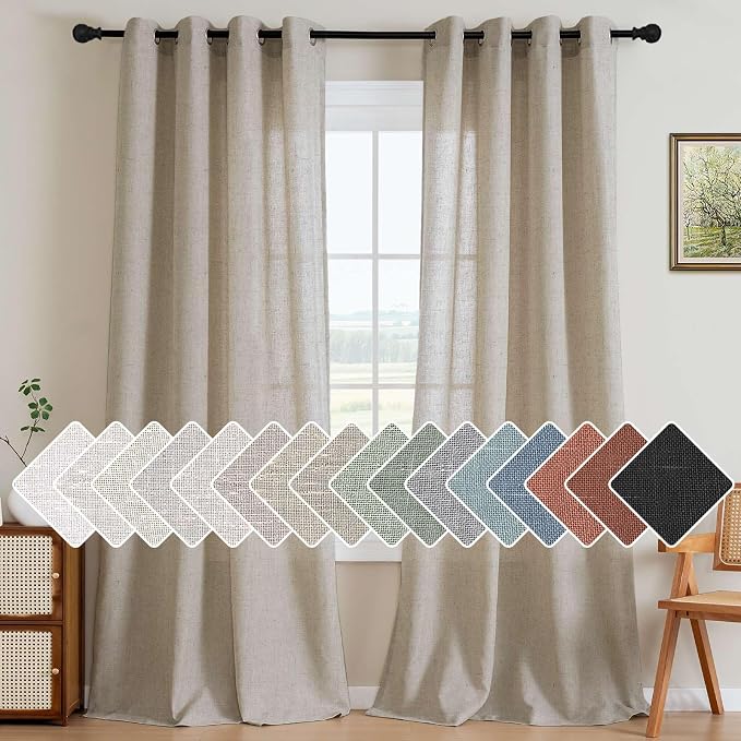 H.VERSAILTEX Living Room Linen Curtains Semi Sheer Curtains Nickel Grommet by HVERSAILTEX