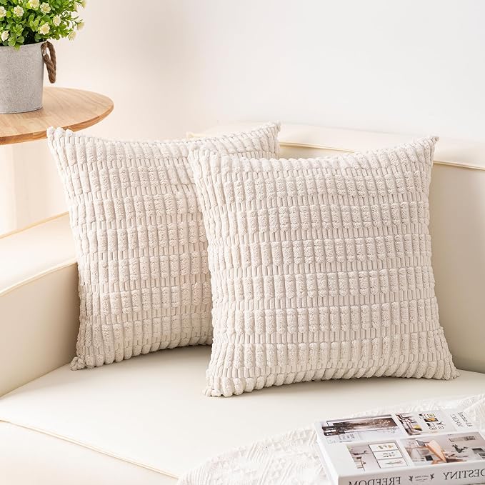 Pack of 2 Corduroy Decorative Throw Pillow Covers 22x22 Inch Soft Striped by Unknown
