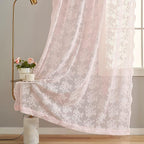 YJ YANJUN Vintage Lace Curtains Elegant Floral Pink Sheer French Door Curtains - Image 5