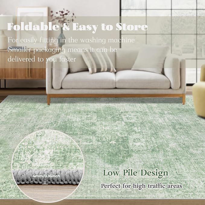 Area Rug 10x14 Washable Rug, Vintage Boho Medallion Rugs Non-Slip Soft Low Pile - Image 7