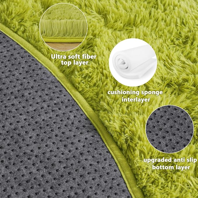 6‘x6’ Grass Green Round Rug for Bedroom, Ultra Soft Fluffy Circle Rug for Kids - Image 5