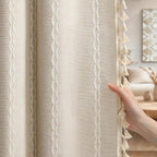 Boho Blackout Curtains 90 Inches Long Beige Linen Blend 2 Panels - Image 8