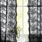 YJ YANJUN Vintage Lace Curtains 84 Inches Long-Victorian Floral Pattern Black - Image 2