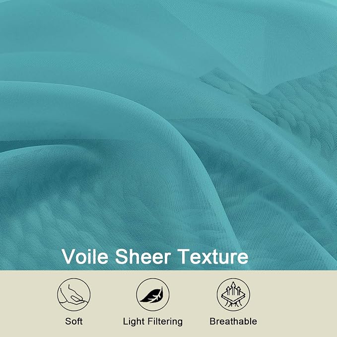 Turquoise Sheer Curtains 84 Inches Long 2 Panels, Soft Airy Light Filtering - Image 7