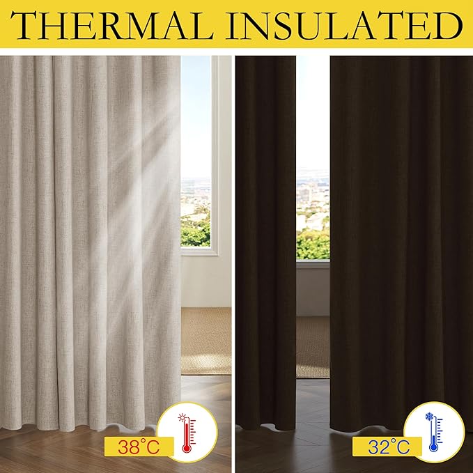 NICETOWN Oatmeal Full Blackout Boho-Chic Linen Curtains 84 inch Long 2 Panels - Image 5