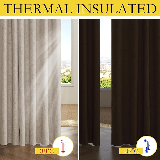 NICETOWN Oatmeal Bedroom Full Blackout Linen Curtain Panels Set of 2, Thick - Image 5