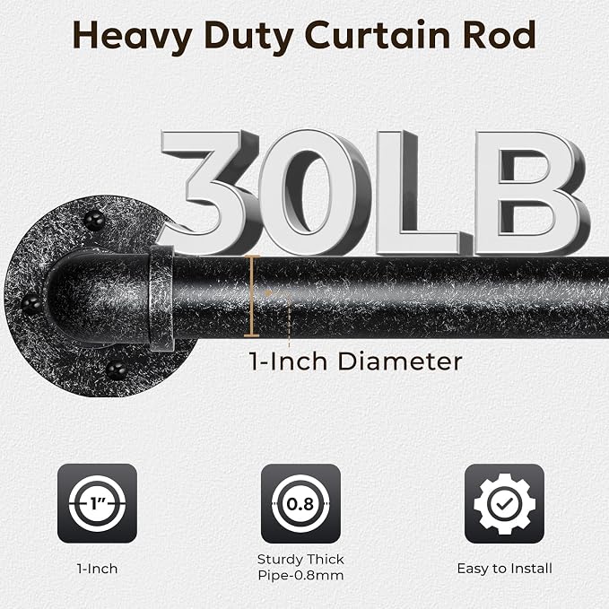 Zeerobee Curtain Rods for Windows 66 to 120, 1 Inch Industrial Wrap Around - Image 4